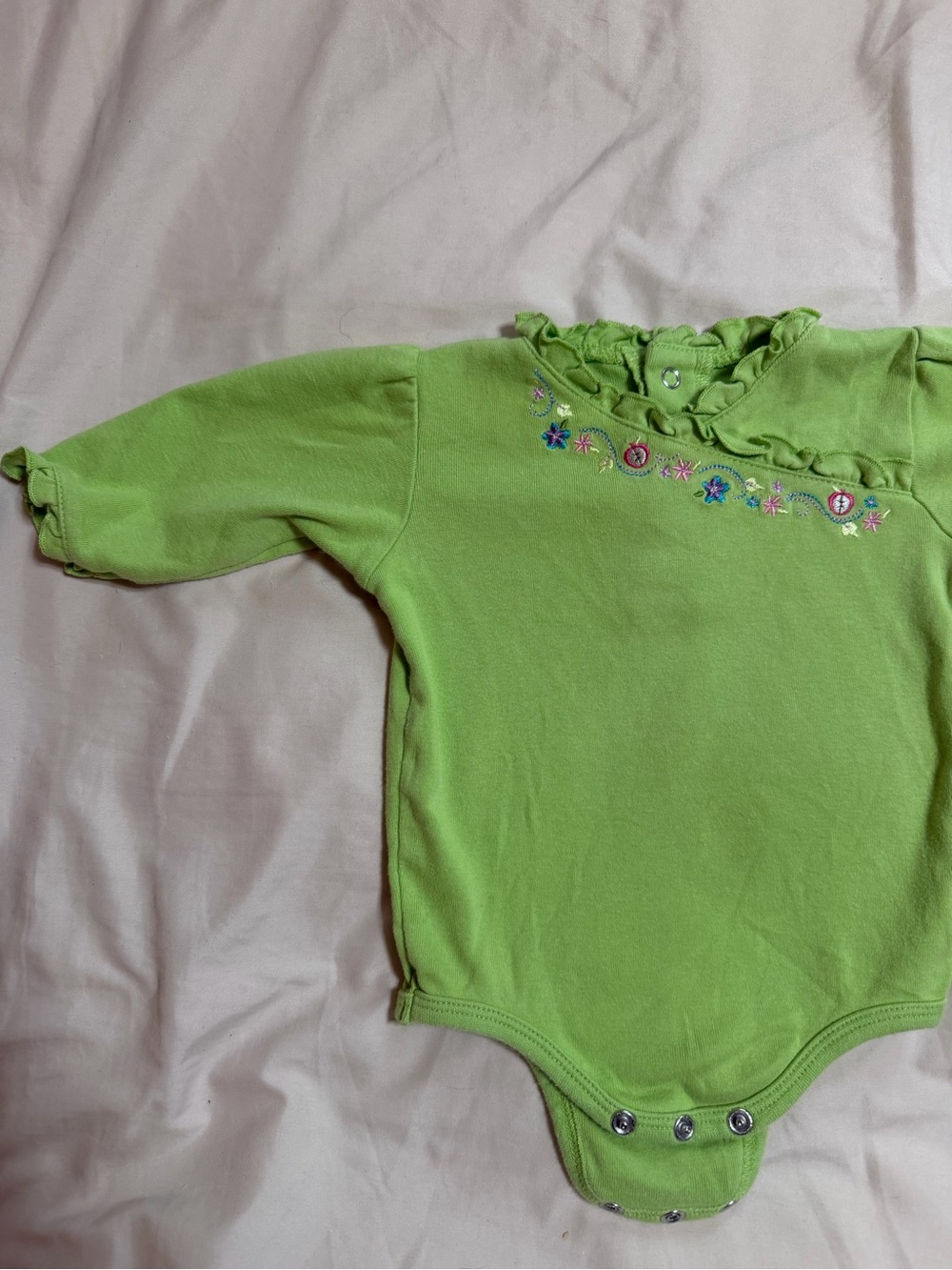 Baby Okie Dokie Vintage 0-3 month Bright Green Ruffle-Neck Baby One-Piece